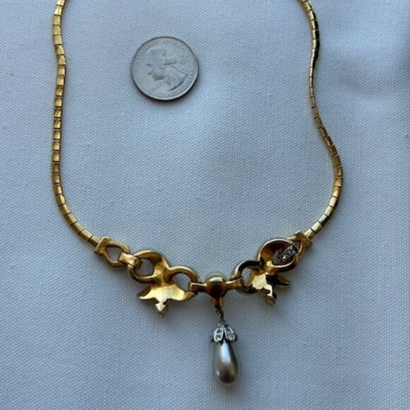 KRAMER Regal Gold Pearl and Rhinestone Choker NECKLACE - Picture 8 of 11
